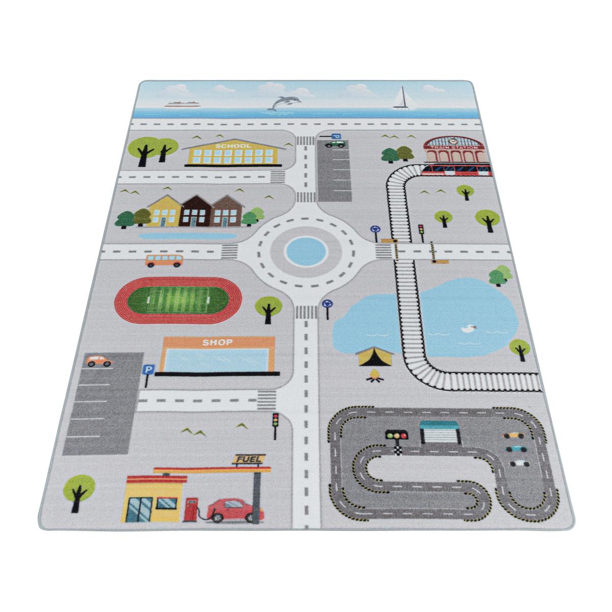 KINDERTEPPICH TRAUN, mit Spielstraßen-Motiv, Grau, 120 x 170 cm - Grau, Textil (170/120cm) - KADIMA DESIGN