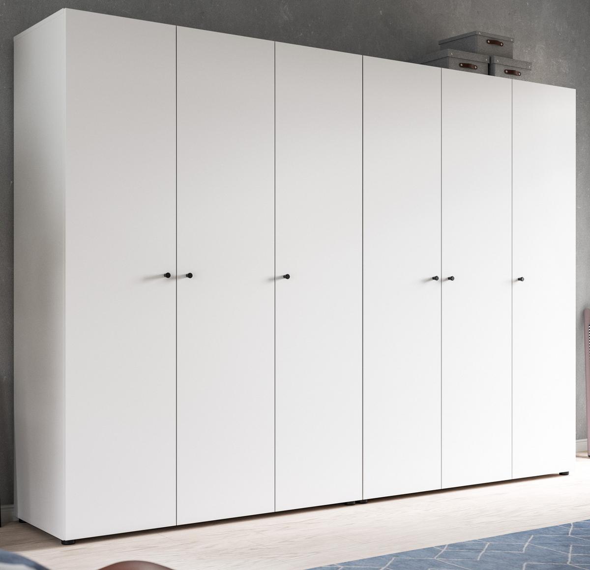 KLEIDERSCHRANK weiß 6-türig 240 cm, Drehtürenschrank mit Kleiderstangen - Schwarz/Weiß, Holzwerkstoff/Kunststoff (240/176/51cm) - Inn.Furn