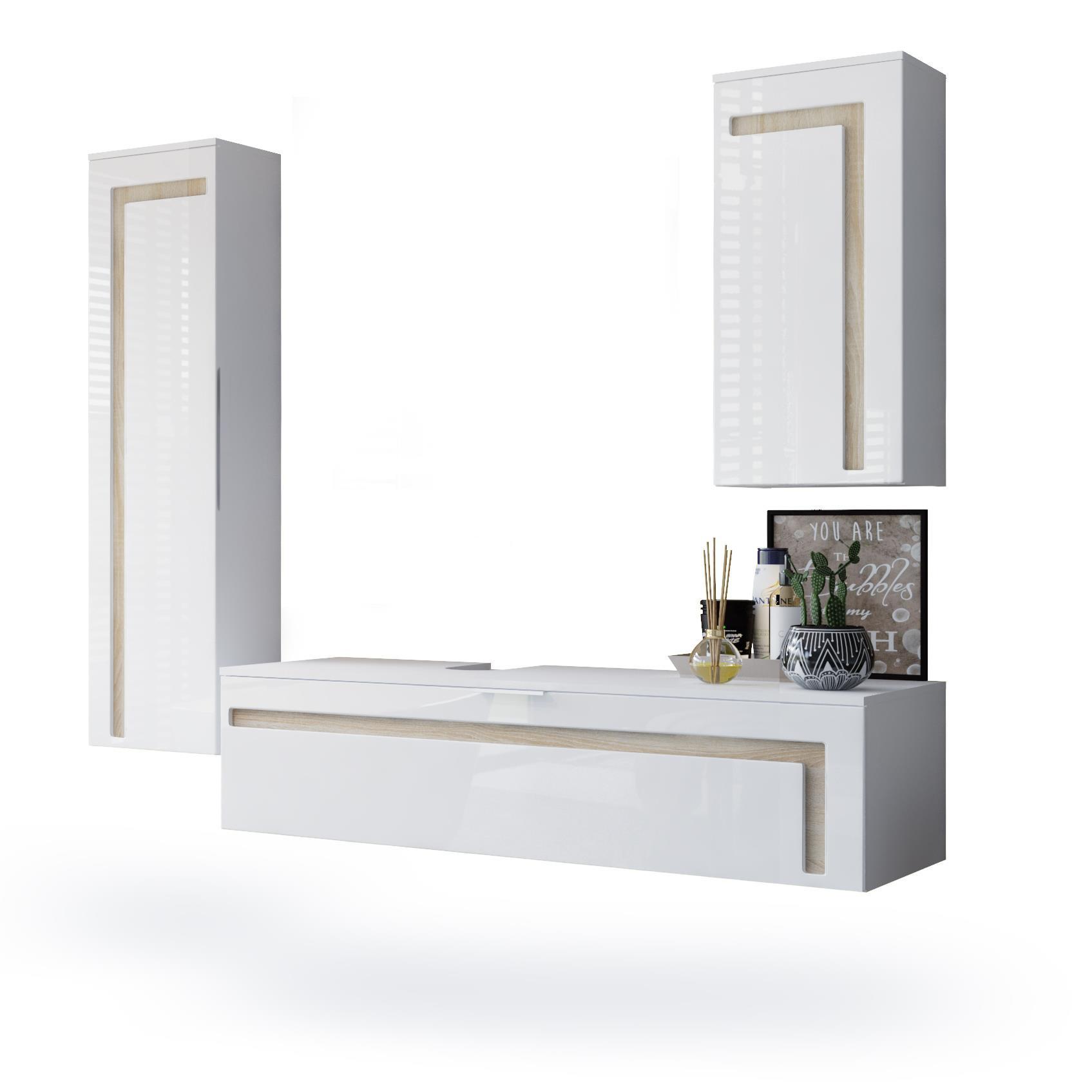 BADMÖBELSET Aloha Absetzungen in Eiche sägerau - Eiche San Remo, Holzwerkstoff (210/185/51cm) - Vladon