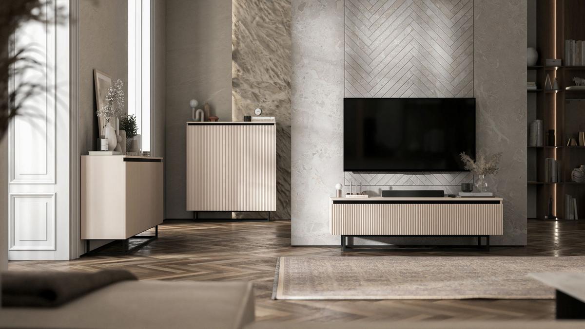 HIGHBOARD Selene 2D Kachmir Matt 111 cm - Kaschmir/Schwarz, Holzwerkstoff/Metall (111/125/35cm) - Meble Lindner