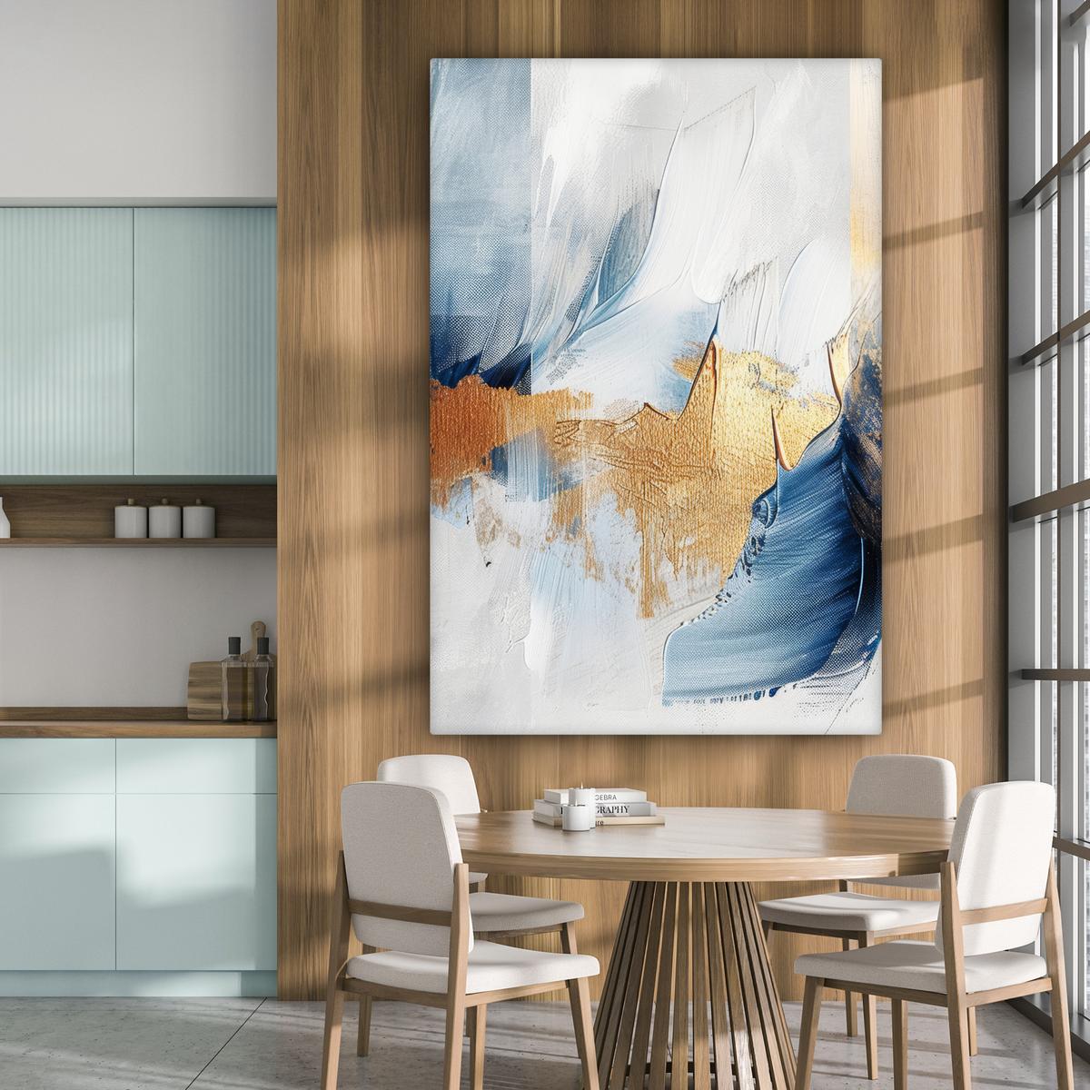 LEINWANDBILD Gold - Blau - Aquarell - Kunst - Modern Deko Groß 90x140 cm - Hellblau, Textil (90/140cm) - MuchoWow