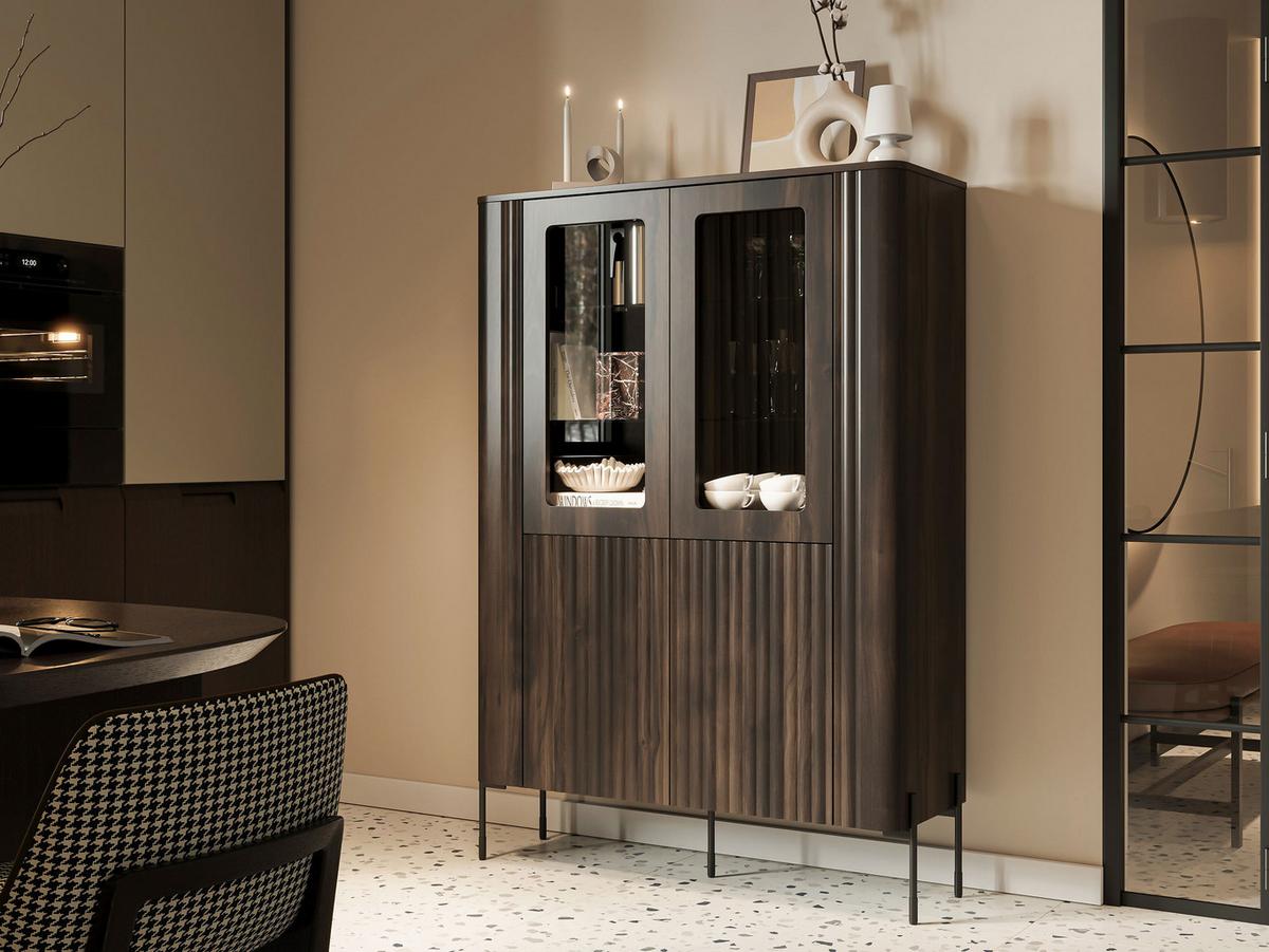 VITRINE Vera - Eichefarben/Schwarz, Holzwerkstoff/Metall (110/160/40cm) - MIRJAN24