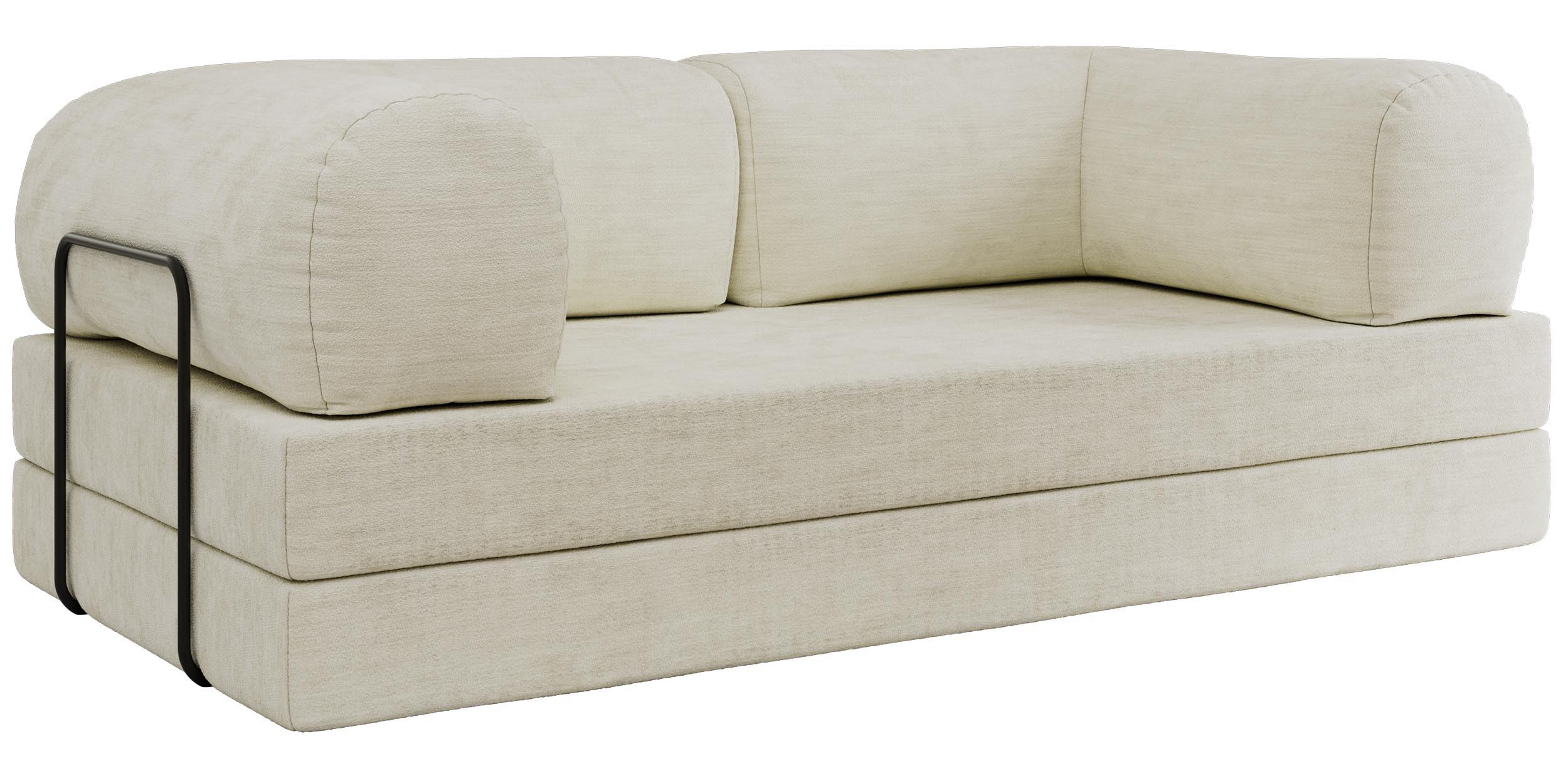 3-SITZER SOFA ORSETTO - Creme Schenille glatt - Creme/Schwarz, Textil/Metall (200/70/100cm) - MKS