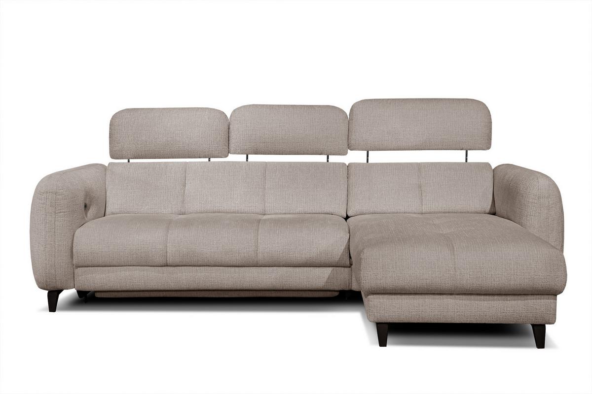 ECKSOFA SVEN 3-Sitzer, 1 Relax XL, verstellbare Kopfstützen, beige - Beige/Schwarz, Holzwerkstoff/Textil (256/163cm) - Wozimo