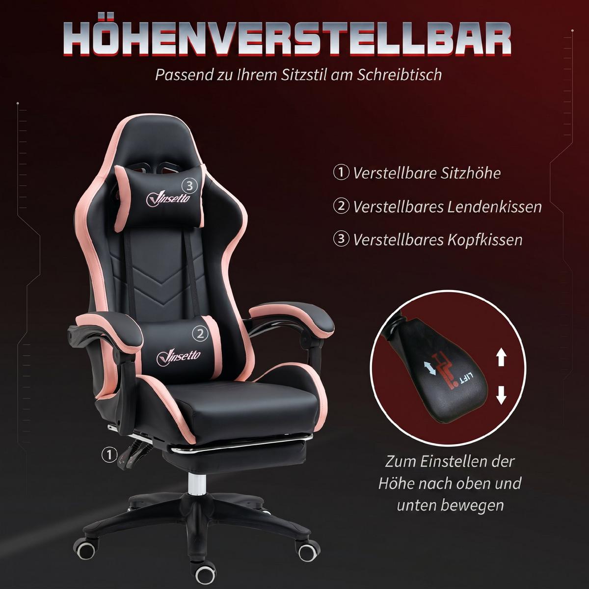 GAMING-CHAIR Kunstleder Schaumstoff Nylon Stahl Schwarz Blau - Schwarz, Kunststoff (65/129/65cm) - Vinsetto