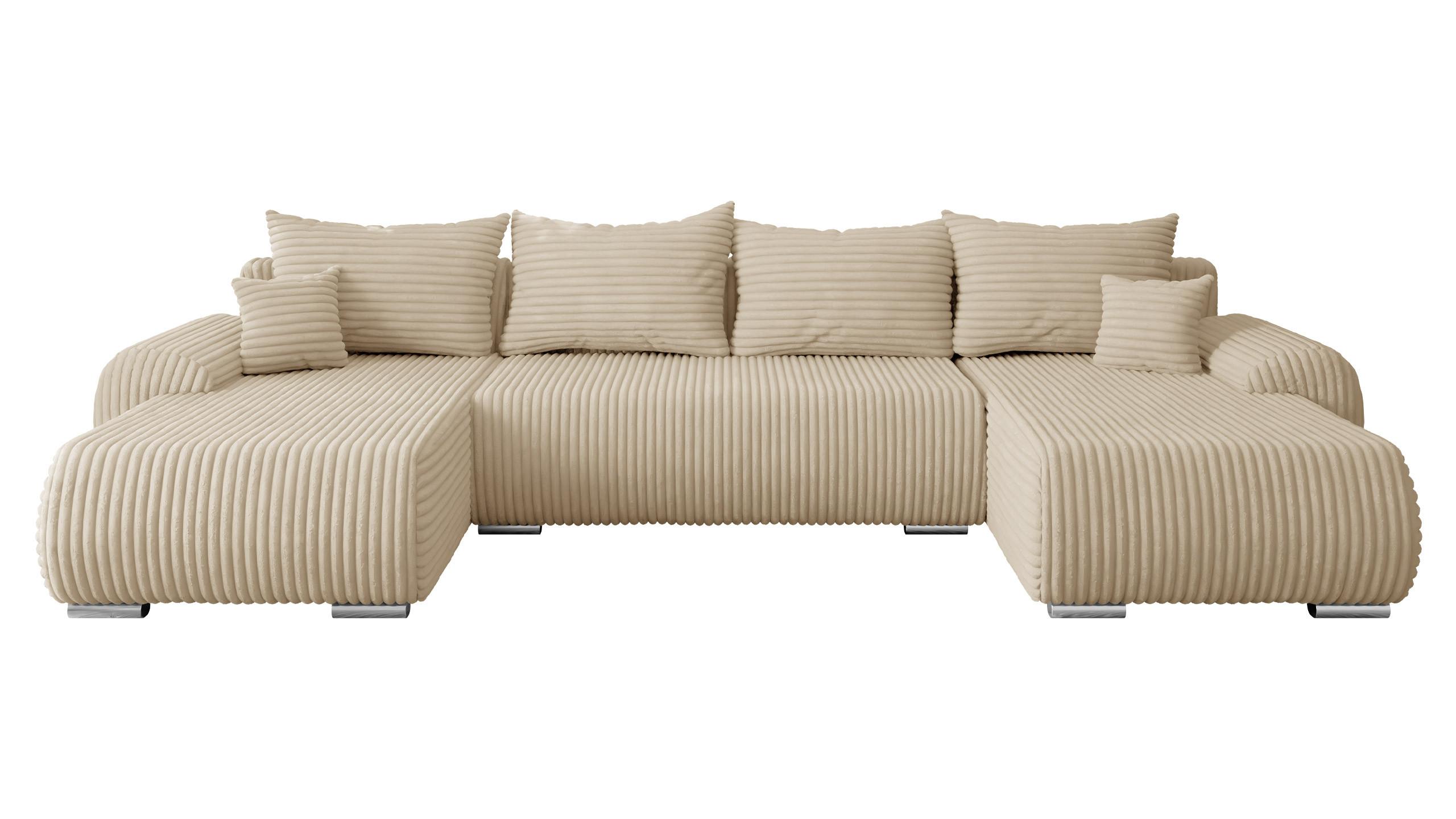 WOHNLANDSCHAFT Ubo U Cord - Beige/Silberfarben, Holz/Kunststoff (366/81/187cm) - MIRJAN24