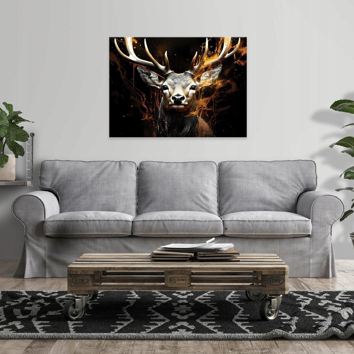 LEINWANDBILD Abstrakt Hirsche 120x80 - Multicolor, Holzwerkstoff (120/80cm) - Wallarena