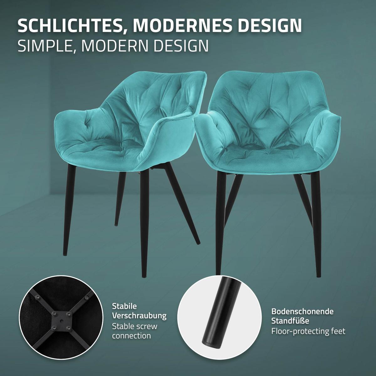 ESSZIMMERSTÜHLE 4er Set Petrol Samt - Blau/Schwarz, Metall (67/83/59cm) - ML-DESIGN