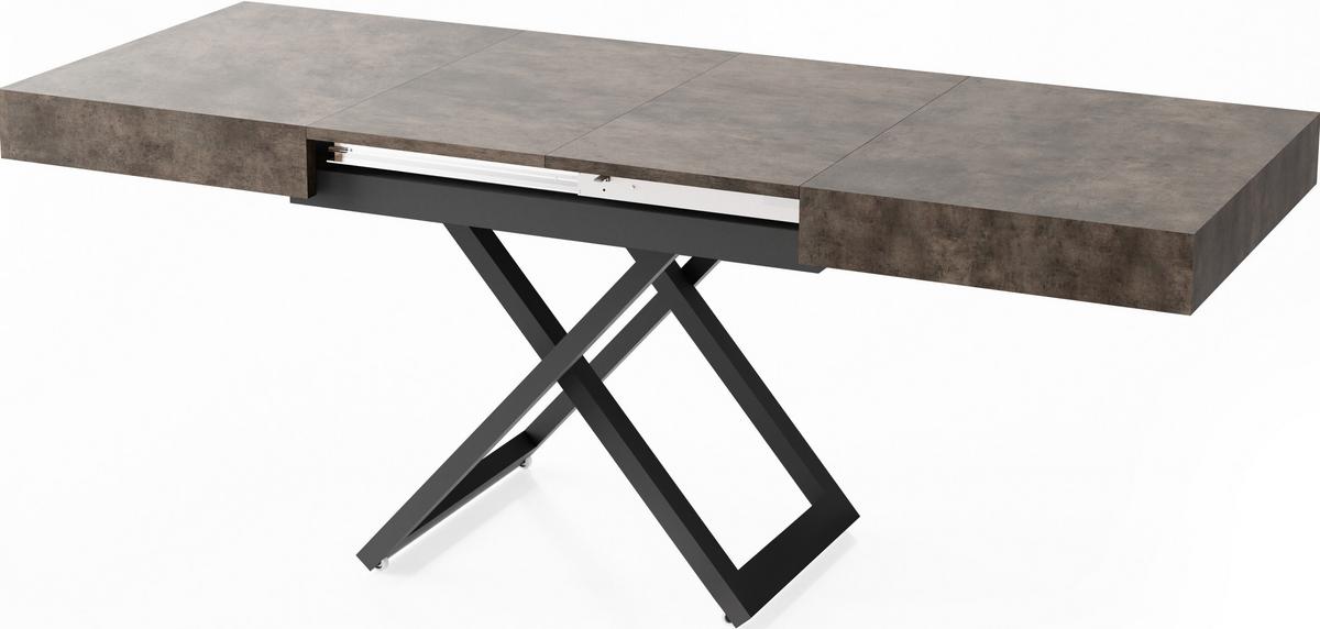 COUCHTISCH Cavetta U höhenverstellbar ausziehbar, Dunkelgrauer Chicago Beton 120-200/80/27-76 cm - Dunkelgrau/Schwarz, Holzwerkstoff/Metall (80/200/76cm) - WFL GROUP