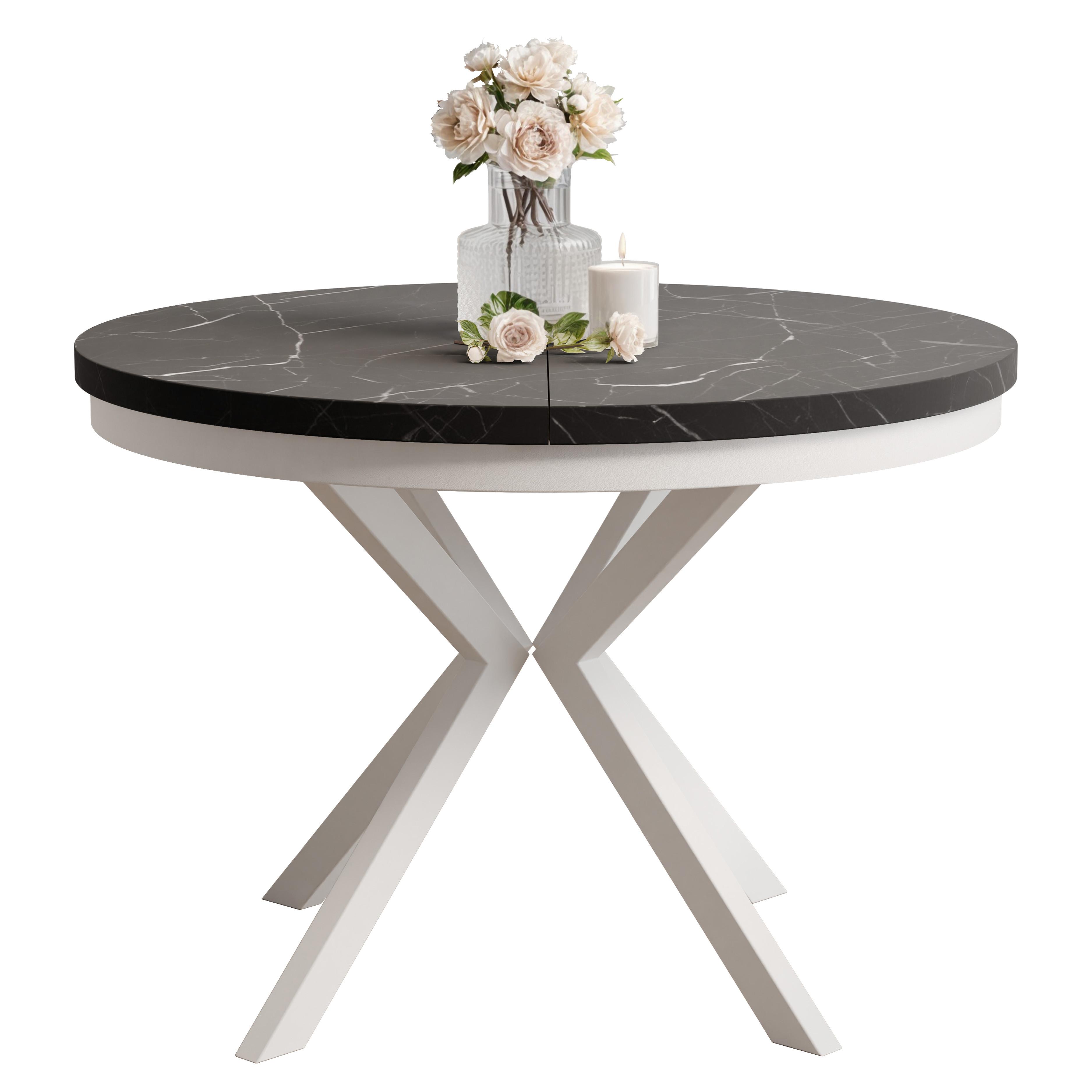AUSZIEHTISCH MILTON 90-166/76 cm mit Metallgestell und Zarge, Weiß / Grigia Pietra - Weiß/Grau, Holzwerkstoff/Metall (90/90/76cm) - Idohome