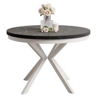 AUSZIEHTISCH MILTON 90-166/76 cm mit Metallgestell und Zarge, Weiß / Grigia Pietra - Weiß/Grau, Holzwerkstoff/Metall (90/90/76cm) - Idohome