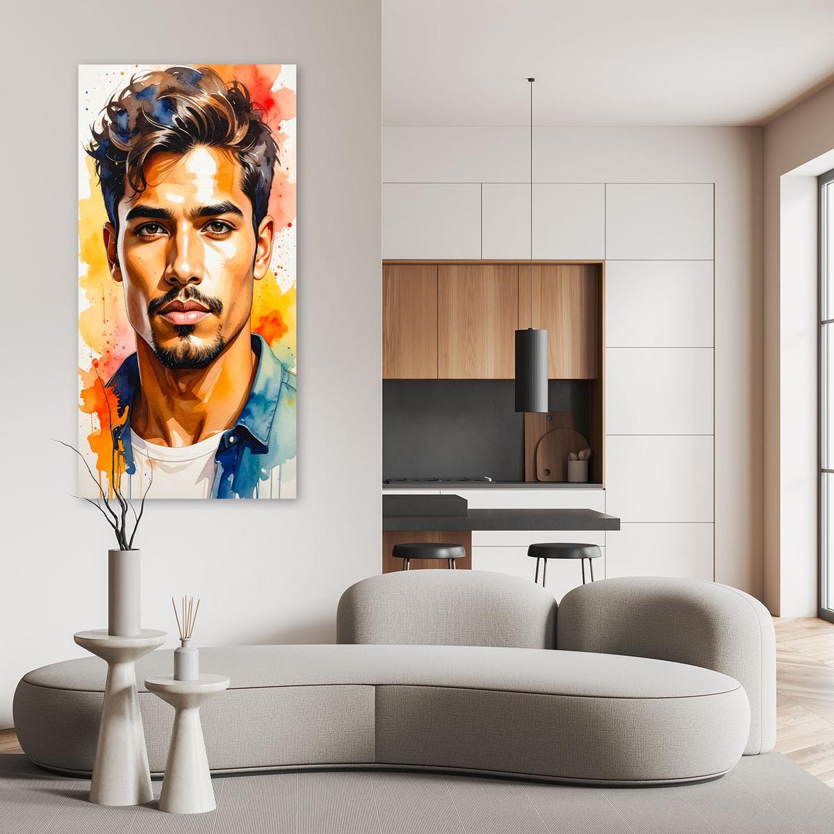 LEINWANDBILD Hübscher Mann Modell 60x120cm - Multicolor, Textil (60/120cm) - Feeby