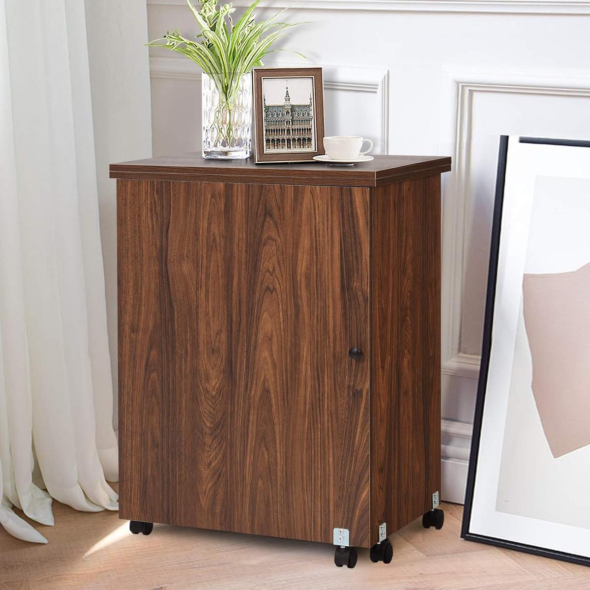 NÄHSCHRANK 2 in 1 Schreibtisch Braun - Braun, Holz (40/119/80cm) - COSTWAY