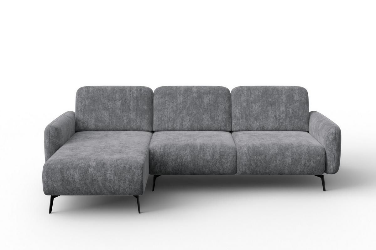 ECKSOFA FEBE 4-Sitzer LINKS, grauer Chenille-Stoff - Schwarz/Grau, Holz/Textil (264/157cm) - Wozimo