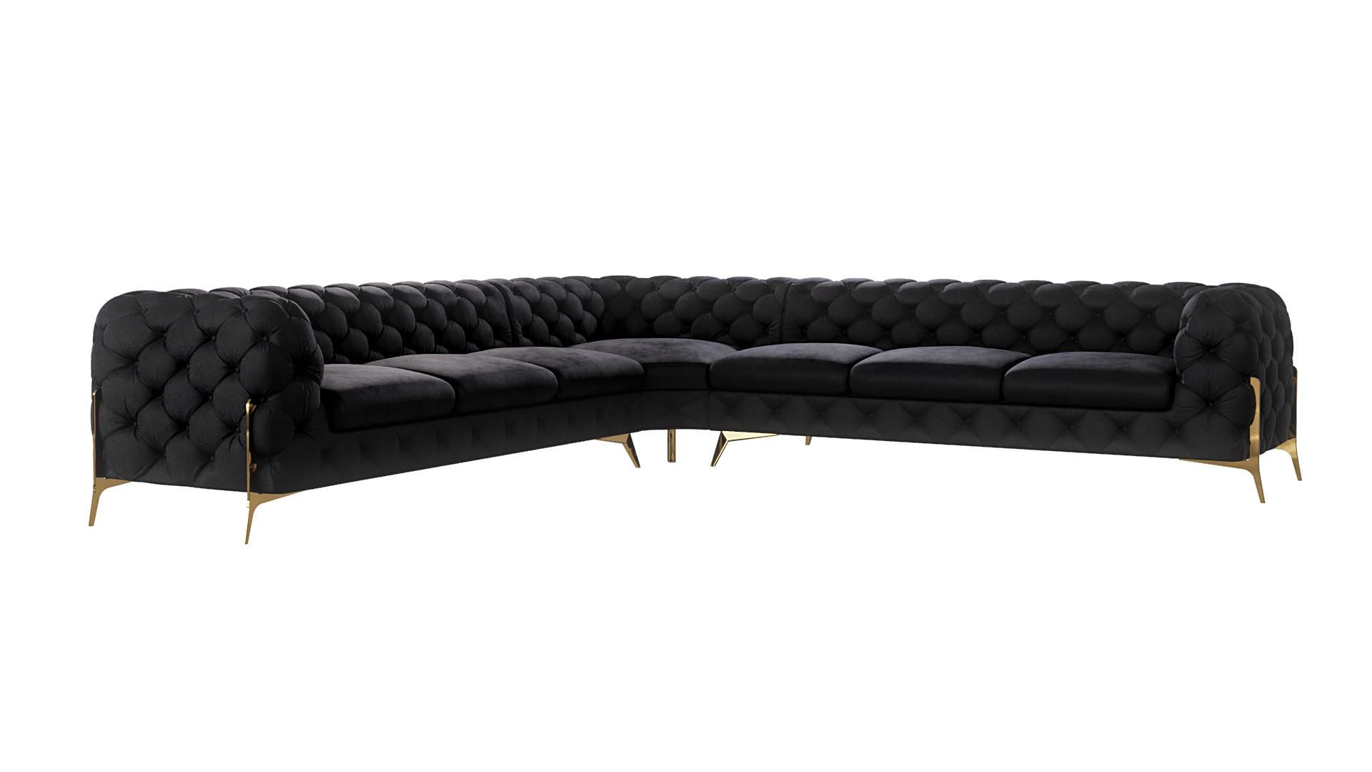 ECKSOFA Chesterfield Lexi Schwarz Samt - Goldfarben/Schwarz, Holz/Textil (323/323cm) - S-Style