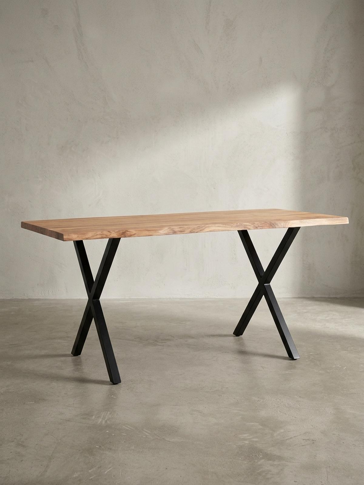 SCHREIBTISCH Massivholz X-Gestell Baumkante Handgefertigt KRETA, Goldbraun-Schwarz 120x60x76 cm - Schwarz/Braun, Holz/Metall (60/120/76cm) - KADIMA DESIGN