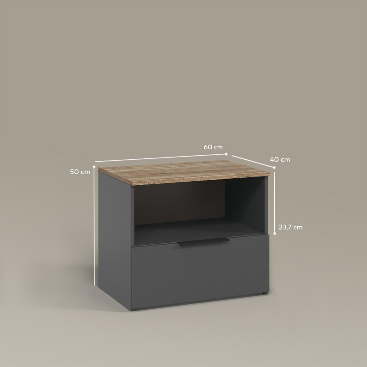 KOMMODE Piave Anthrazit/Sonoma mit klappe - Anthrazit/Sonoma Eiche, Holzwerkstoff (60/50/40cm) - Livinity®