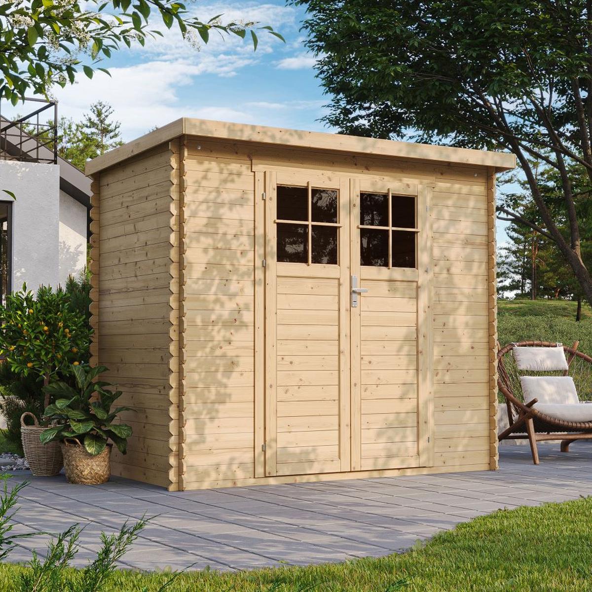 HOLZ-GARTENHAUS mit hochwertige abschließbare Tür - B239xL142xH200 cm/ 2,63 m2 - M310F - Beige, Holz (239/200/142cm) - Timbela