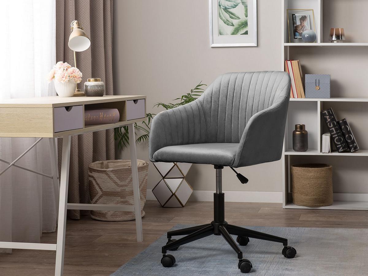 BÜRODREHSTUHL Polyester Grau Venice - Schwarz/Grau, Kunststoff/Textil (45/79/64cm) - Beliani