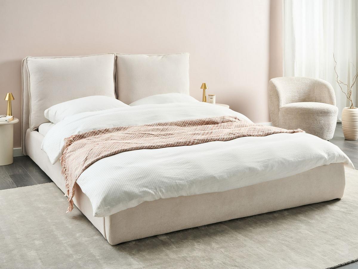 BETT mit Lattenrost 160/200 cm Hellbeige Bajonna - Beige/Schwarz, Textil (160/200cm) - Beliani