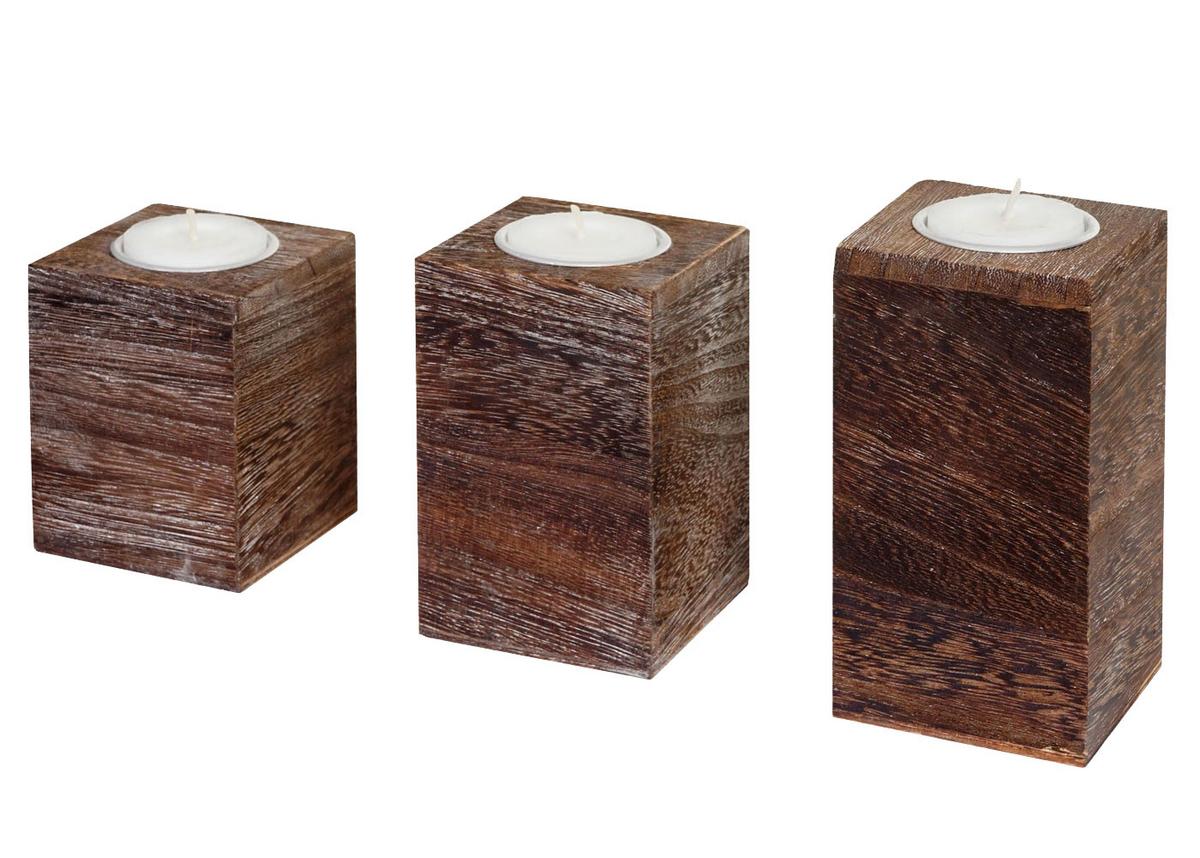TEELICHTHALTER Braun 3er-Set-Set - Braun, Holz (12cm) - MCW