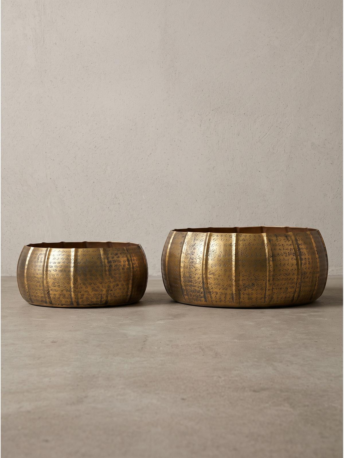 SCHALEN 2er-Set ECHAZ, Aluminium, handgefertigt, Gold, Ø 39 x 17 cm - Goldfarben, Metall (39/17/39cm) - KADIMA DESIGN
