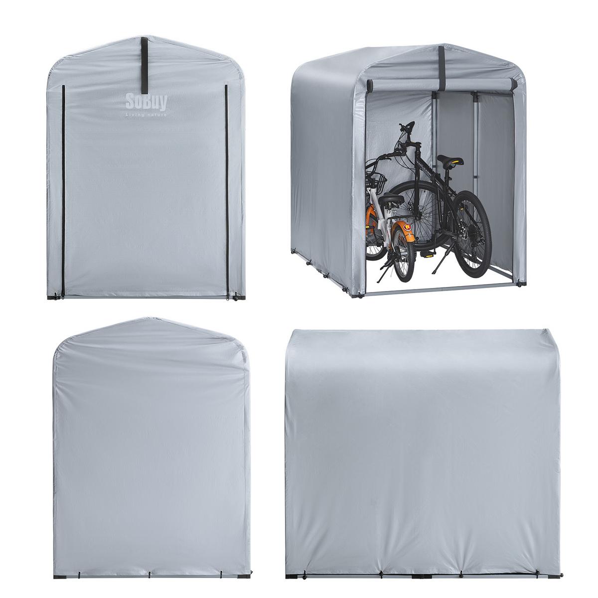 FAHRRADGARAGE wetterfest für 1-2 Fahrräder, 120x163x176cm, Silber-Eisen - Hellgrau, Metall (120/163/176cm) - SoBuy