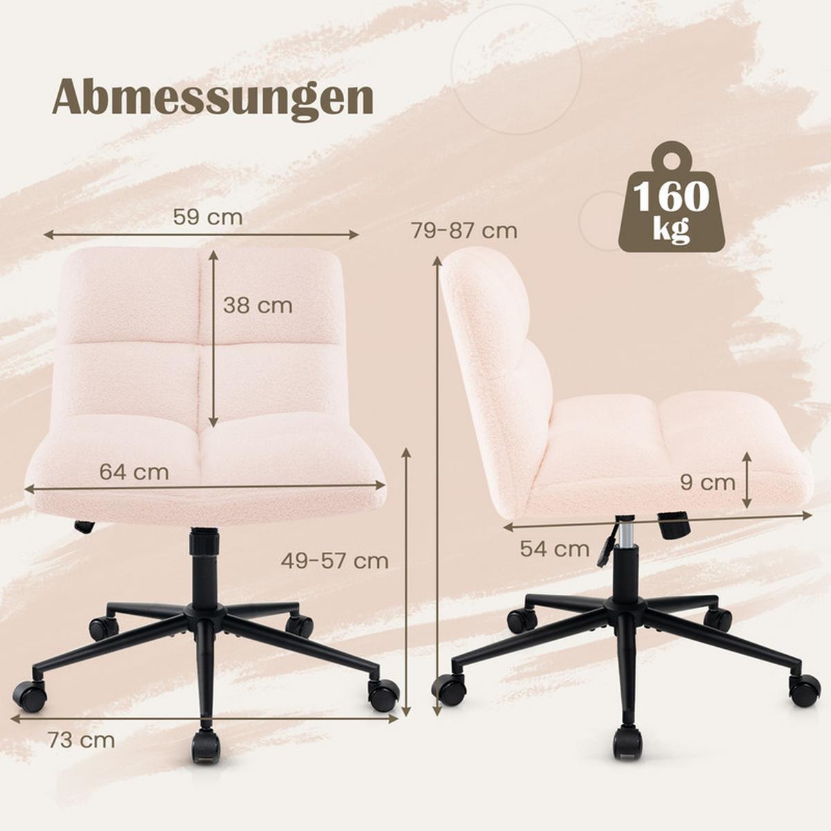 SCHREIBTISCHSTUHL Rosa - Pink, Metall (73/79/69cm) - COSTWAY