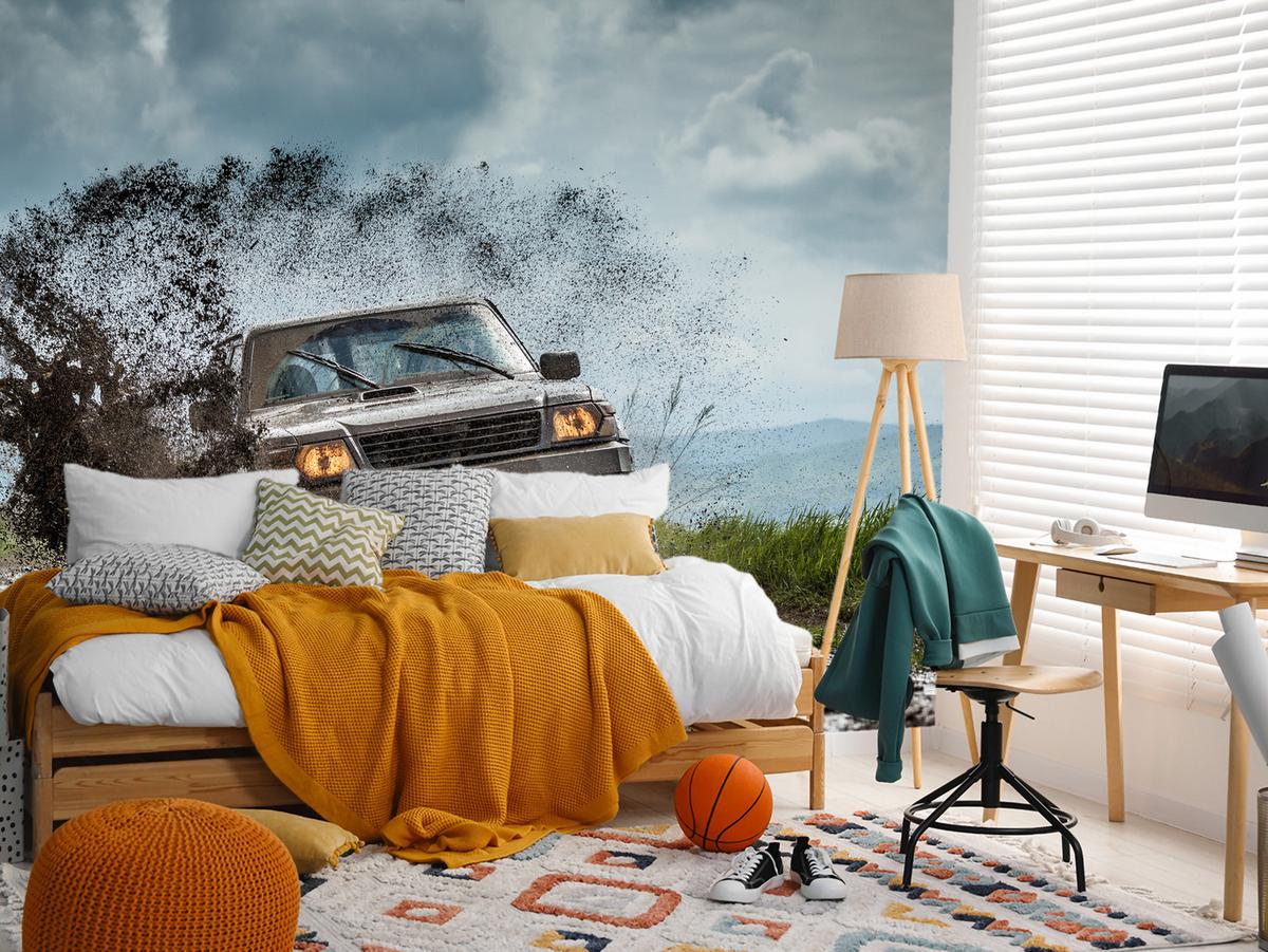 FOTOTAPETE für Jugendzimmer Jeep Schlammiges Bergterrain 100x70 - Schwarz/Braun, Papier (100/70cm) - Muralo