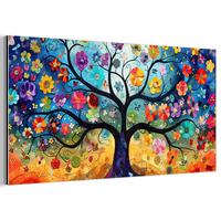 METALLBILD Kunst - Baum des Lebens - Blumen - Hippie 80x40 cm - Dunkelblau, Metall (80/40cm) - MuchoWow