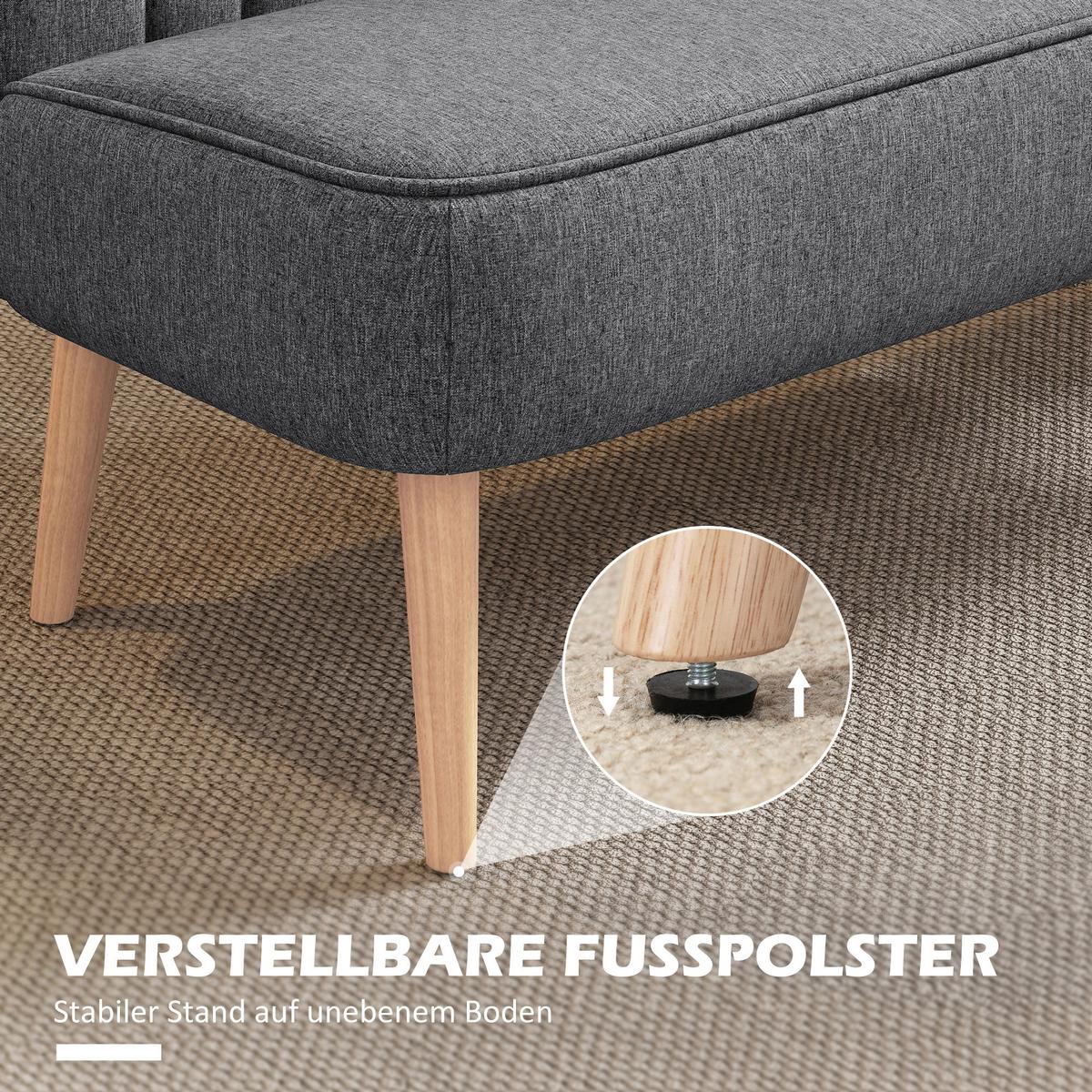 SOFA Polyester Gummiholz Grau - Naturfarben/Grau, Holz/Textil (56.5/77/117cm) - HOMCOM