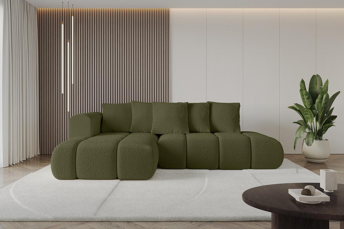 ECKSOFA Ottomane Links CLOUD-L-v1 280x185x90 Grün Bouclé - Grün, Holzwerkstoff/Kunststoff (180/289cm) - ALTDECOR