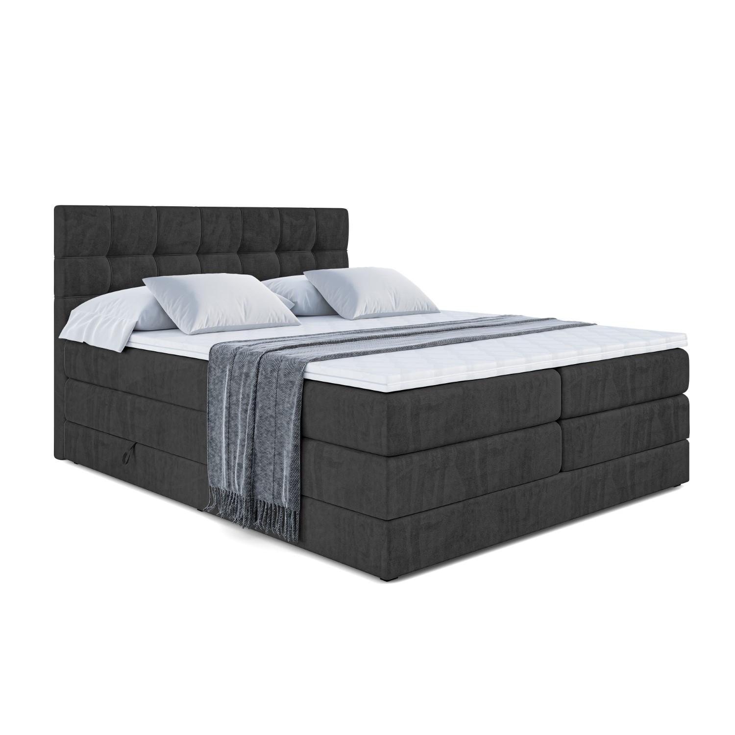 BOXSPRINGBETT BERO KING - 120x200 - H3/H4 - Schwarz - Schwarz, Holzwerkstoff (120/200cm) - ALTDECOR