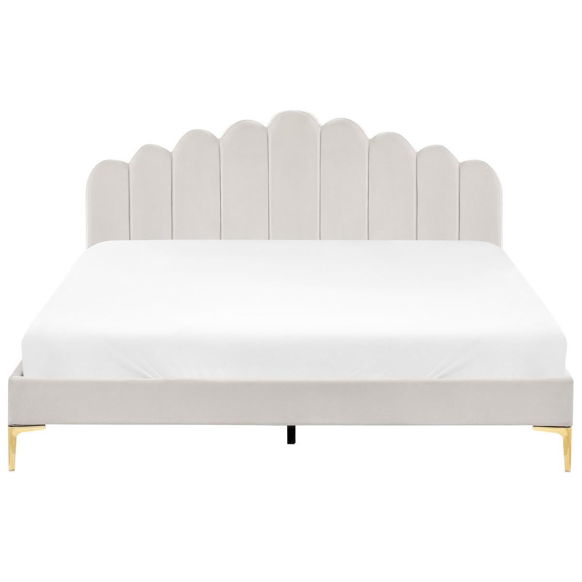 BETT mit Lattenrost 180/200 cm Samtstoff Cremeweiß Sauvian - Creme, Textil (180/200cm) - Beliani