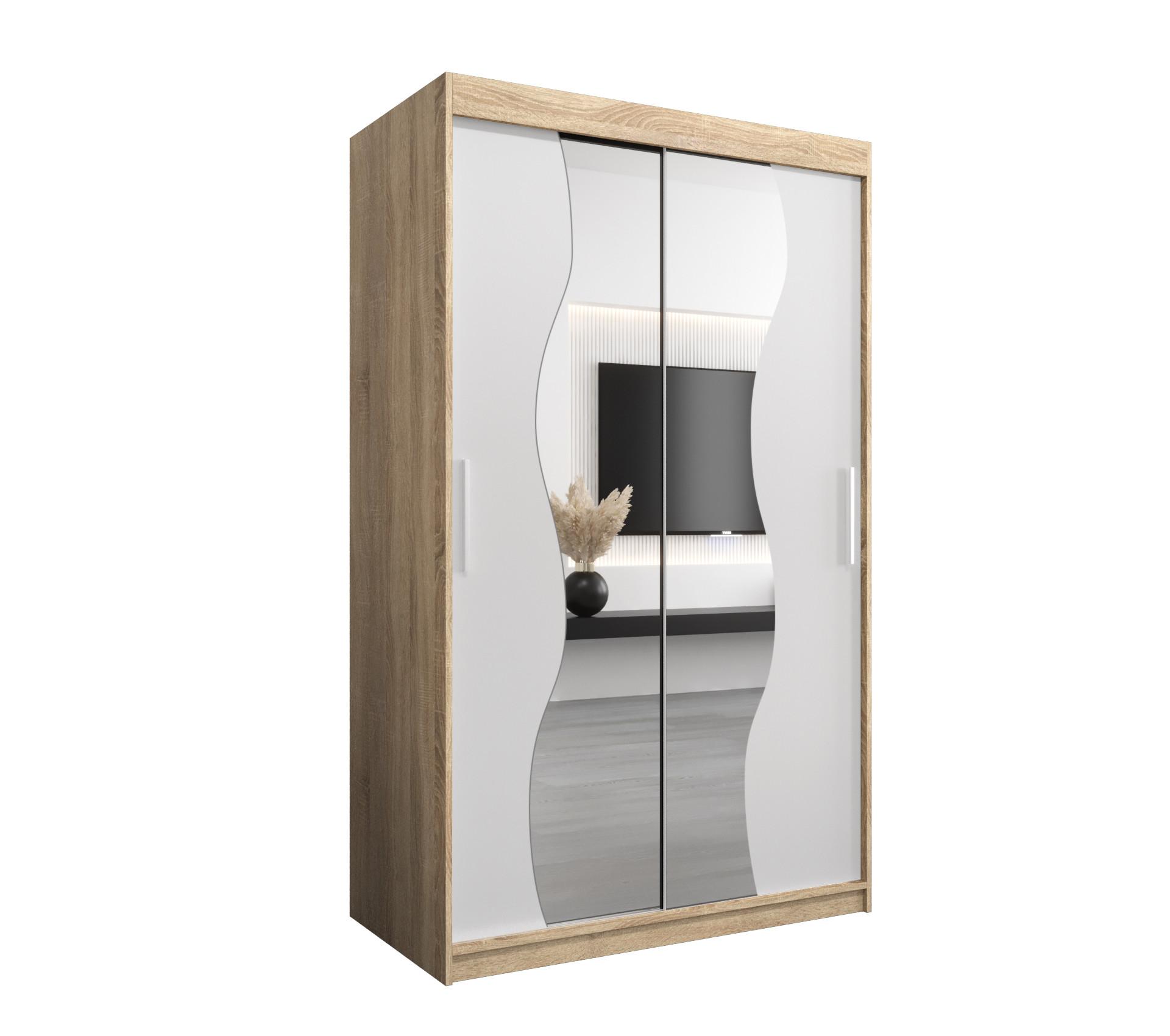 SCHWEBETÜRENSCHRANK 200/120/62 2-türig - Silberfarben/Weiß, Holz/Kunststoff (120/200/62cm) - MÖBEL KRYSPOL