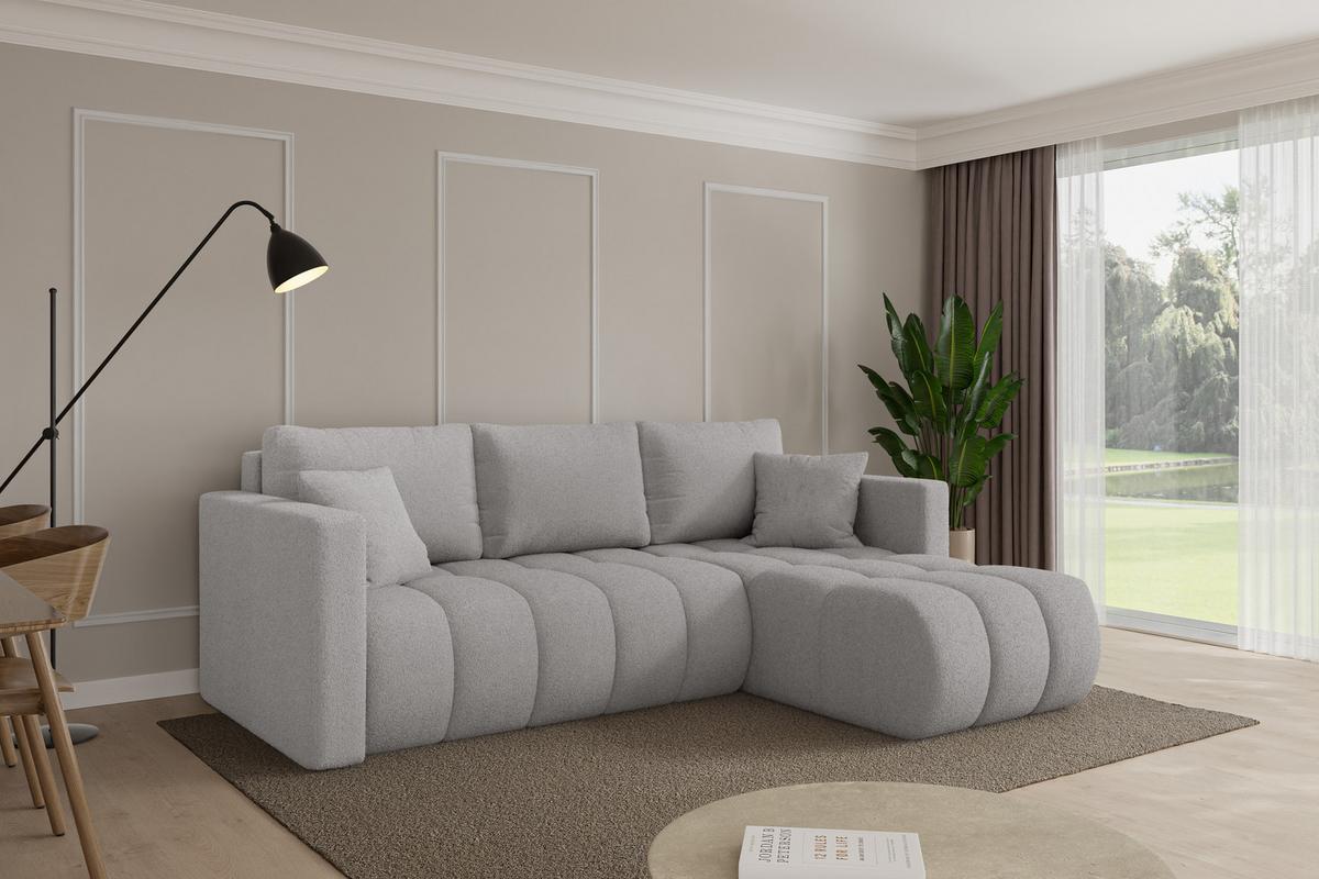 ECKSOFA mit Schlaffunktion Ottomane Rechts GARD-L 226x146x85 Hellgrau Bouclé - Silberfarben/Hellgrau, Holzwerkstoff/Kunststoff (226/146cm) - ALTDECOR