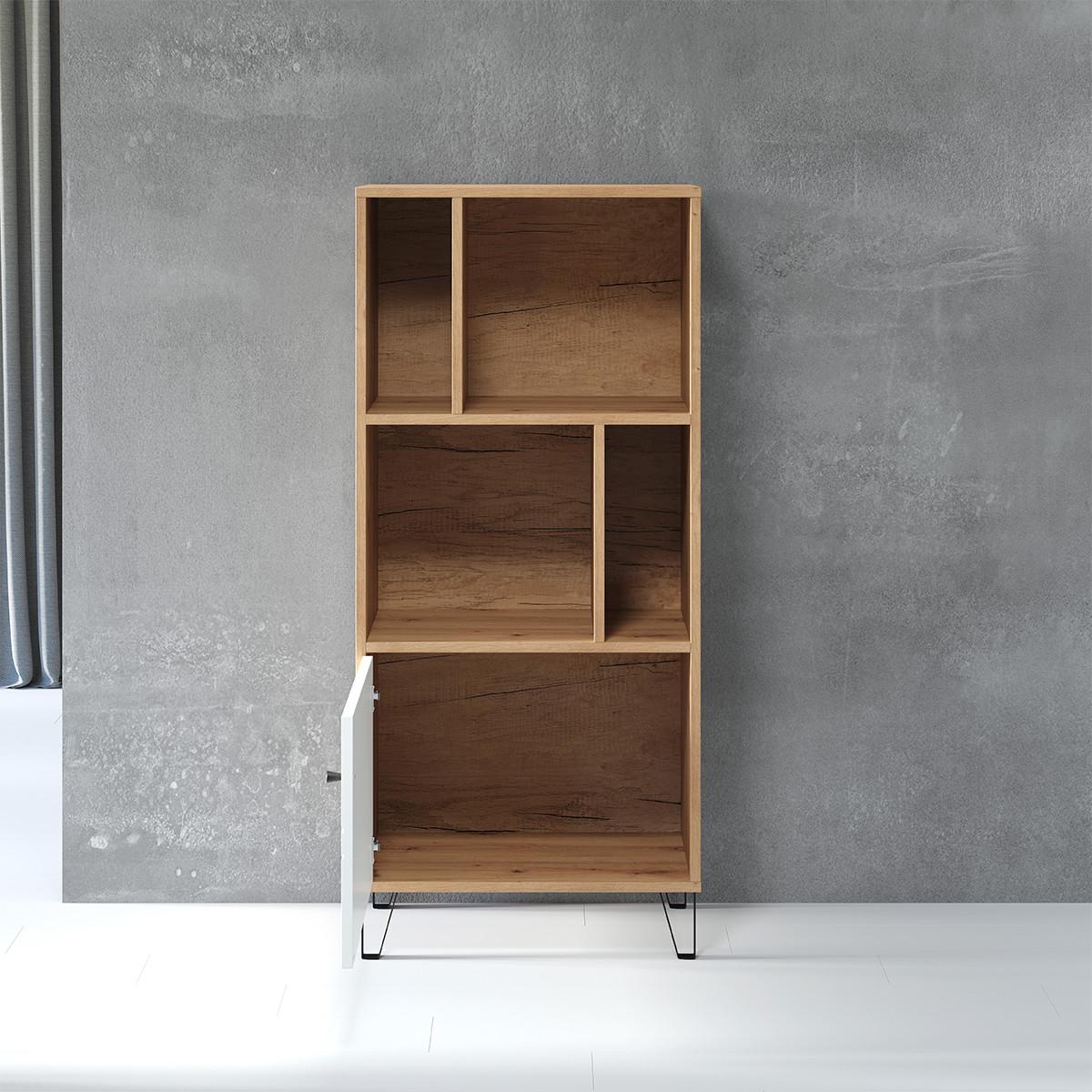 BÜCHERREGAL 1 Tür und 4 Fächer mattweiß H136 cm - Touch - Weiß, Holzwerkstoff (63/136/40cm) - Trendteam