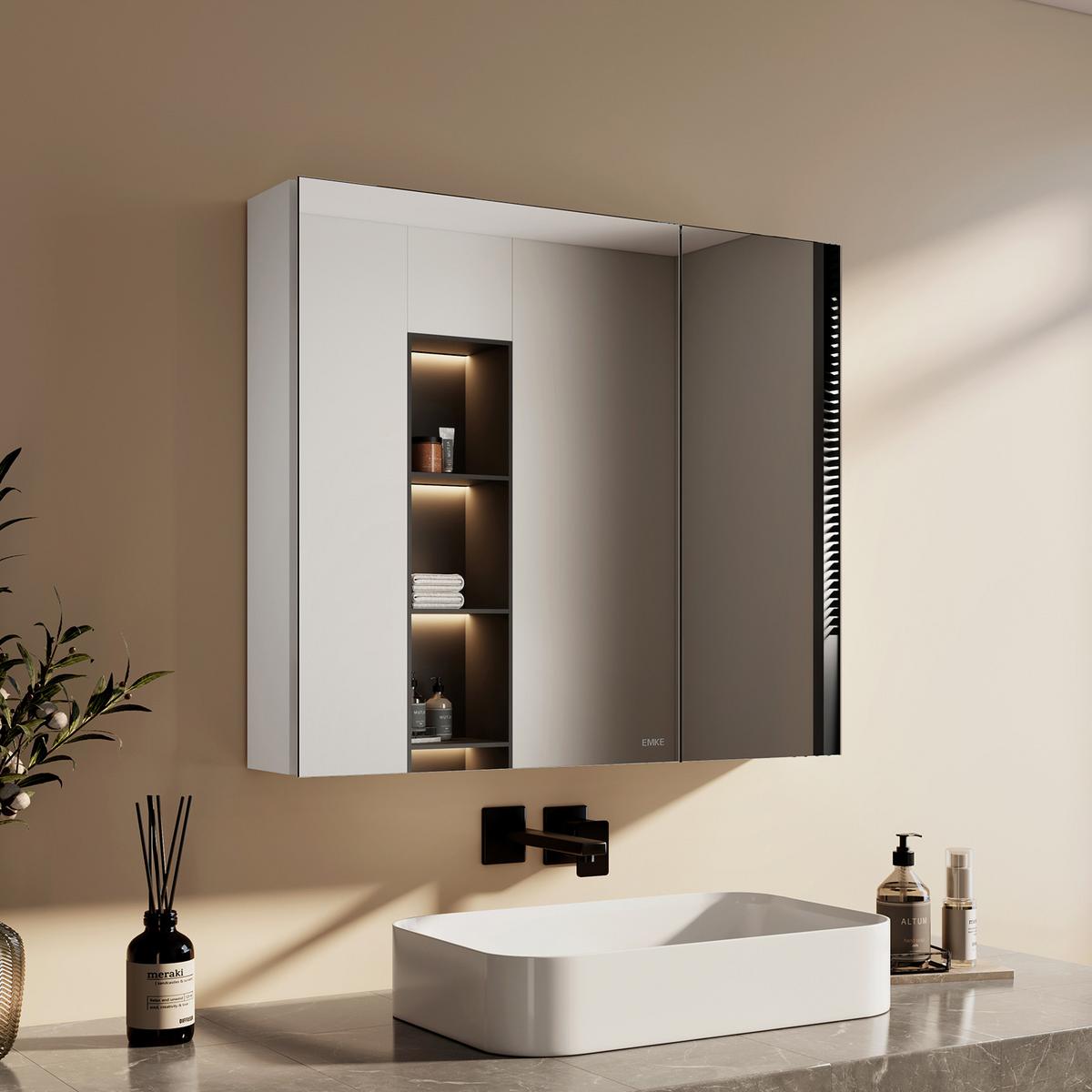 SPIEGELSCHRANK Weiß 75/65/14,5 cm - Weiß, Metall (75/65/14.5cm) - EMKE