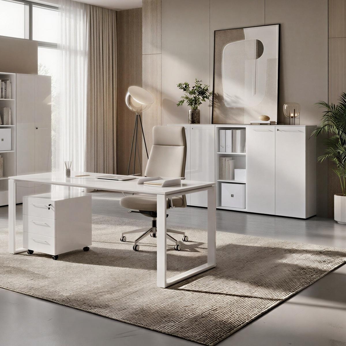 SCHREIBTISCH-SET MUENCHEN 160x80 cm Weiß | Glasplatte & Container - Weiß, Glas/Metall (80/160/75cm) - KADIMA DESIGN