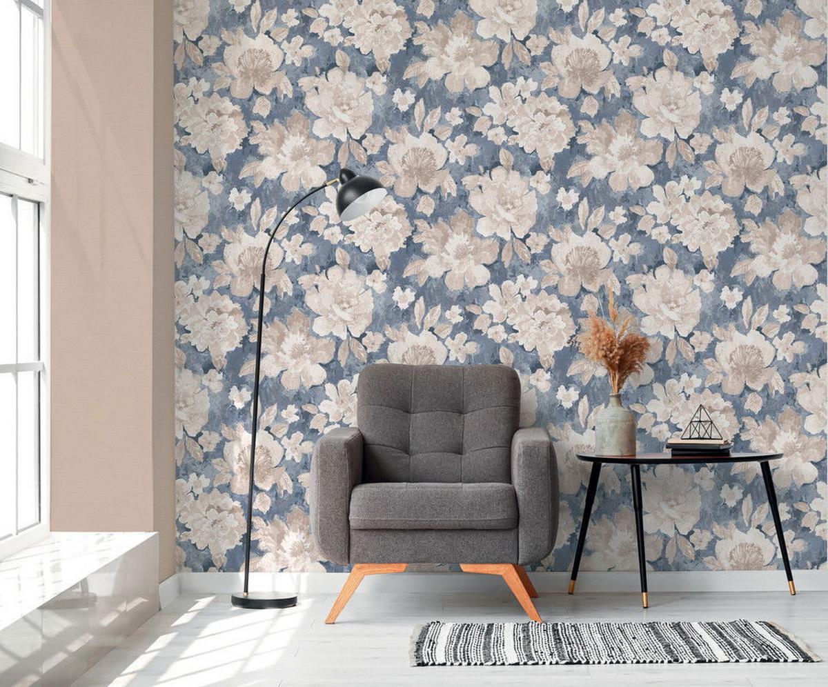 VLIESTAPETE Blau 53/1005 cm - Beige, Textil (53/1cm) - KUNSTLOFT