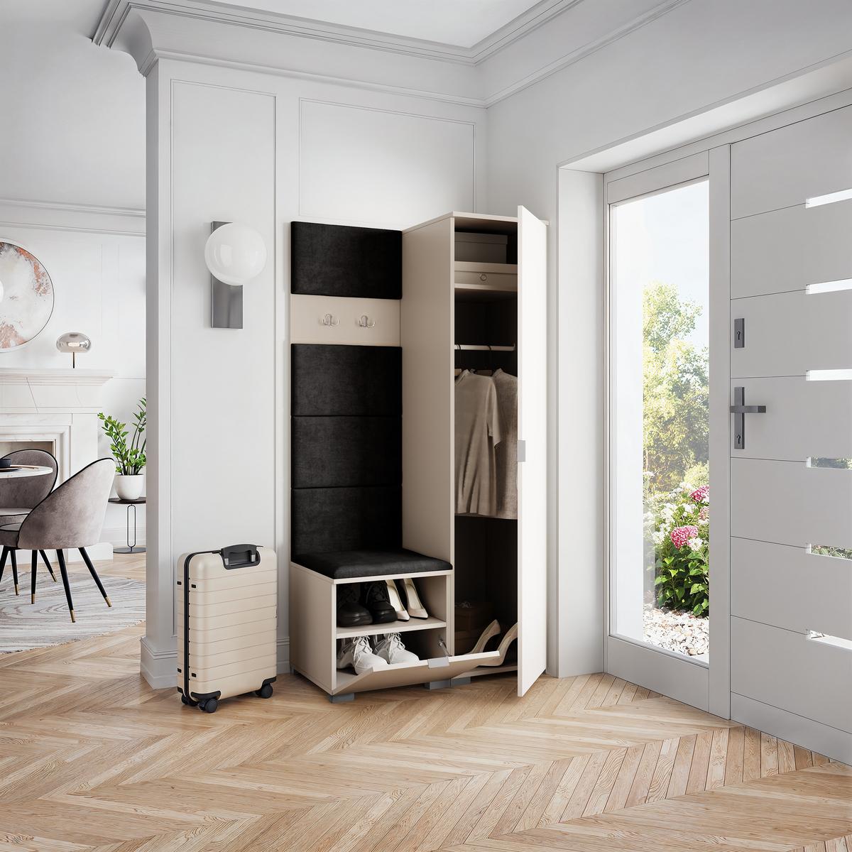 GARDEROBENSCHRANK LORI 95/181/51 cm Modern Kaschmir - Kaschmir/Schwarz, Holzwerkstoff (95/181/51cm) - MASSENO