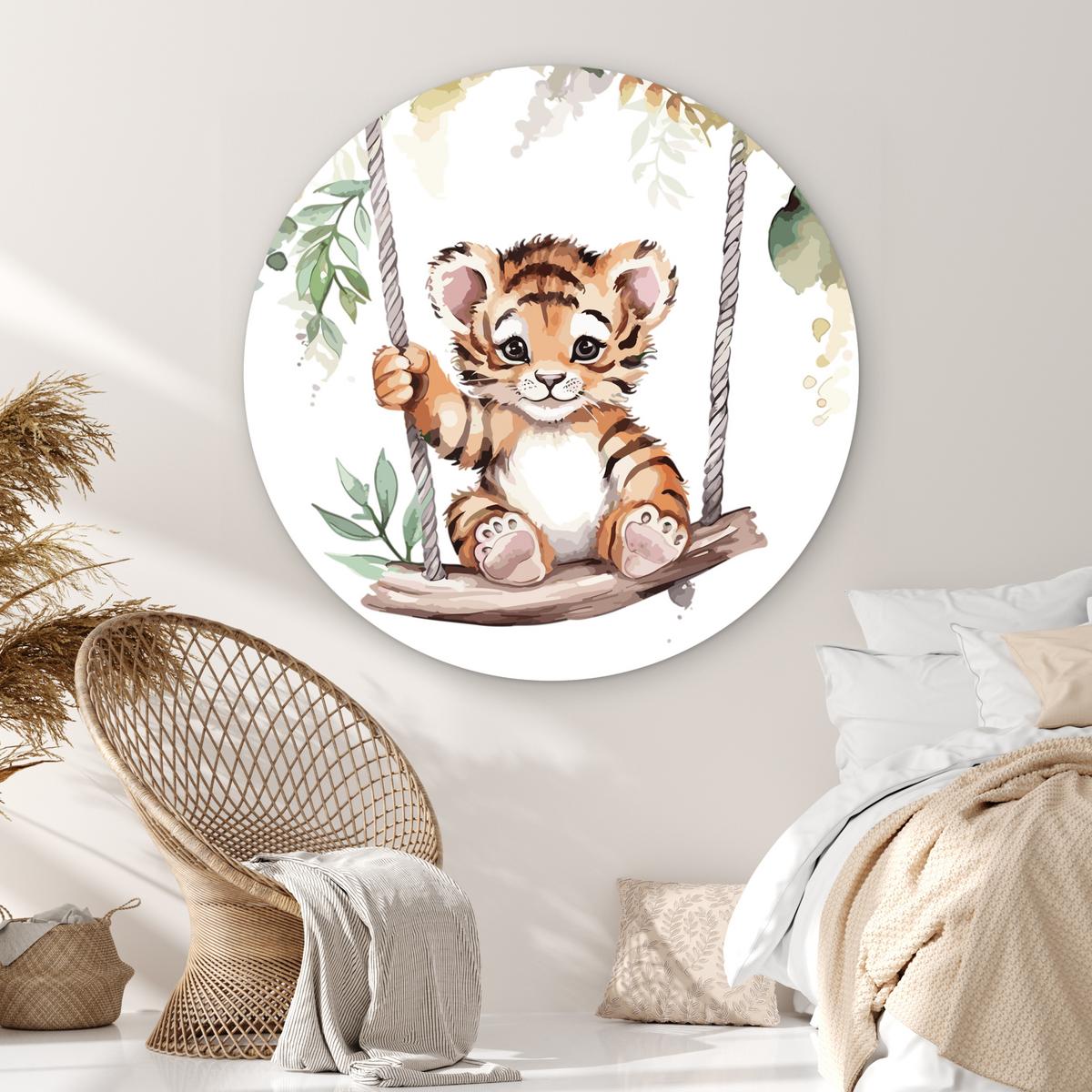 WANDBILD Tiger - Tier - Kinder - Dschungel Deko Groß 150x150 cm - Dunkelorange, Kunststoff (150/150cm) - MuchoWow