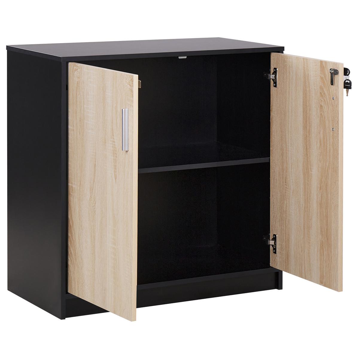 AKTENSCHRANK heller Holzfarbton/schwarz 80 cm 2 Türen Zehna - Hellbraun/Schwarz, Holzwerkstoff (80/80/40cm) - Beliani