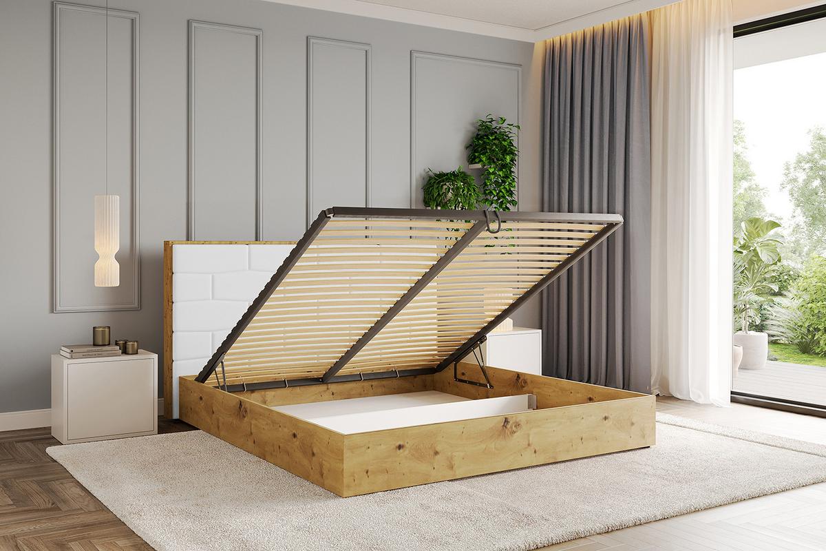 POLSTERBETT mit Bettkasten und Lattenrost, Bett mit Matratze H3/H4 - ENZO8 120x200 Weiß Kunstleder - Weiß Hochglanz, Holzwerkstoff/Textil (120/200cm) - ALTDECOR