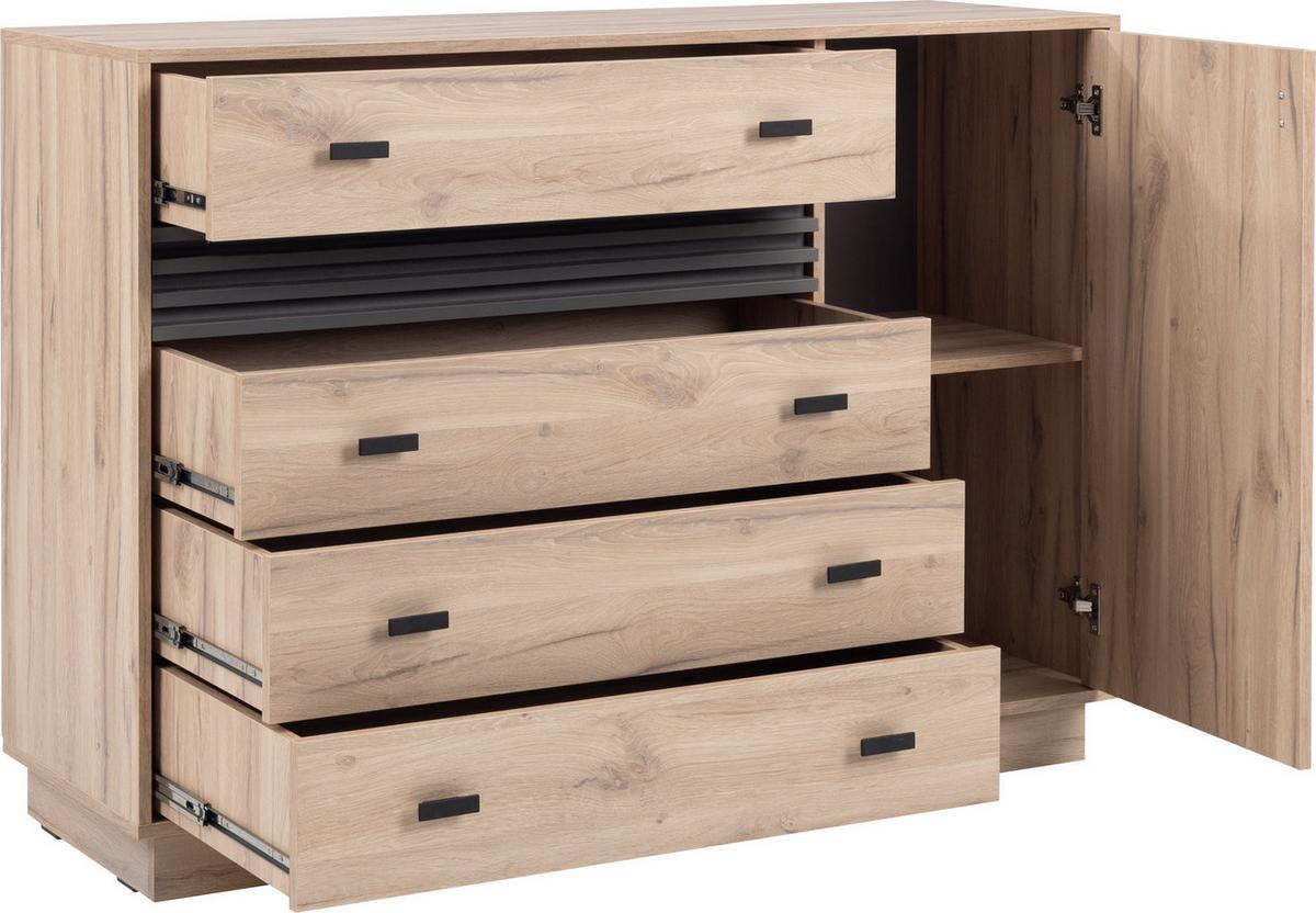 KOMMODE PUNTO 135/95/40cm mit 4 Schubladen 1 Türen Eichefarben - Eichefarben, Holzwerkstoff (135/95/40cm) - MASSENO