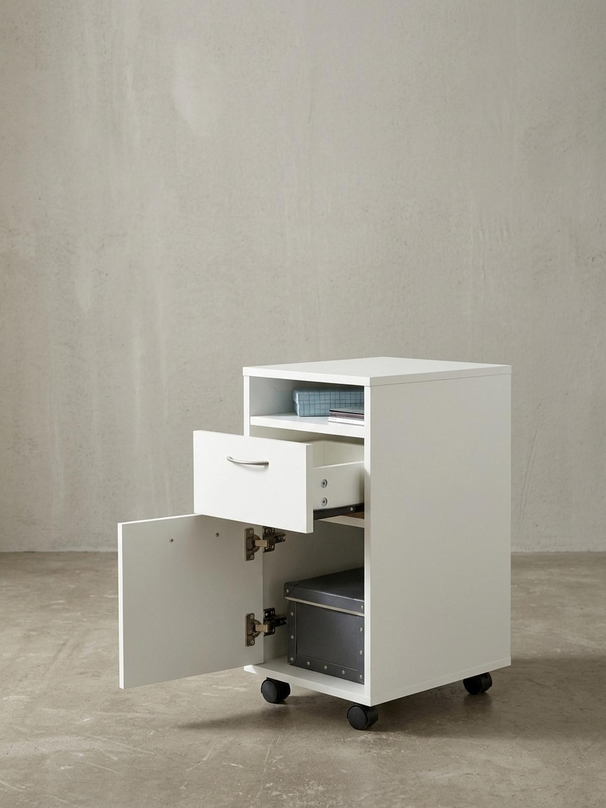 ROLLCONTAINER – Weiß, Schreibtischcontainer, viel Stauraum, Rollen, modern - Schwarz/Weiß, Holz/Kunststoff (33/63/38cm) - KADIMA DESIGN