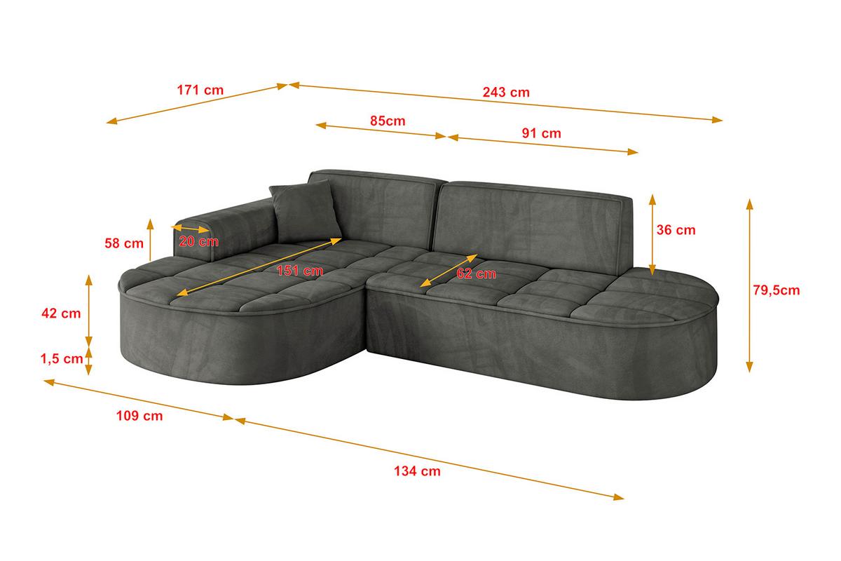 ECKSOFA Ottomane Links TARO-L1 - 243x171x79,5 cm Dunkelgrau - Dunkelgrau, Holzwerkstoff/Textil (243/171cm) - ALTDECOR