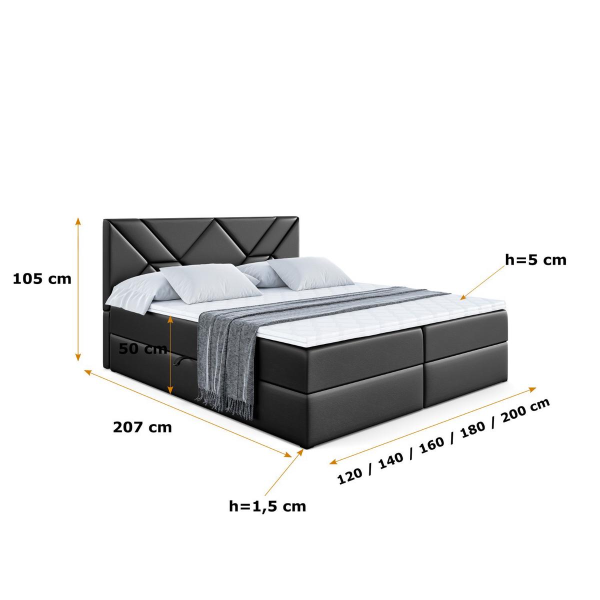 BOXBETT mit Matratze H4 und Lattenrost - BARWA - 140 x 200 - H4 - Schwarz Hochglanz - Schwarz Hochglanz, Holzwerkstoff (140/200cm) - ALTDECOR