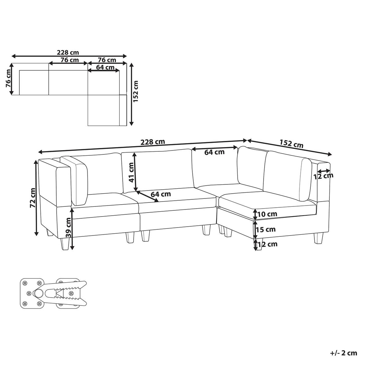 ECKSOFA Modul 4-Sitzer linksseitig Dunkelgrün Stoff Unstad - Schwarz/Grün, Textil (228/152cm) - Beliani