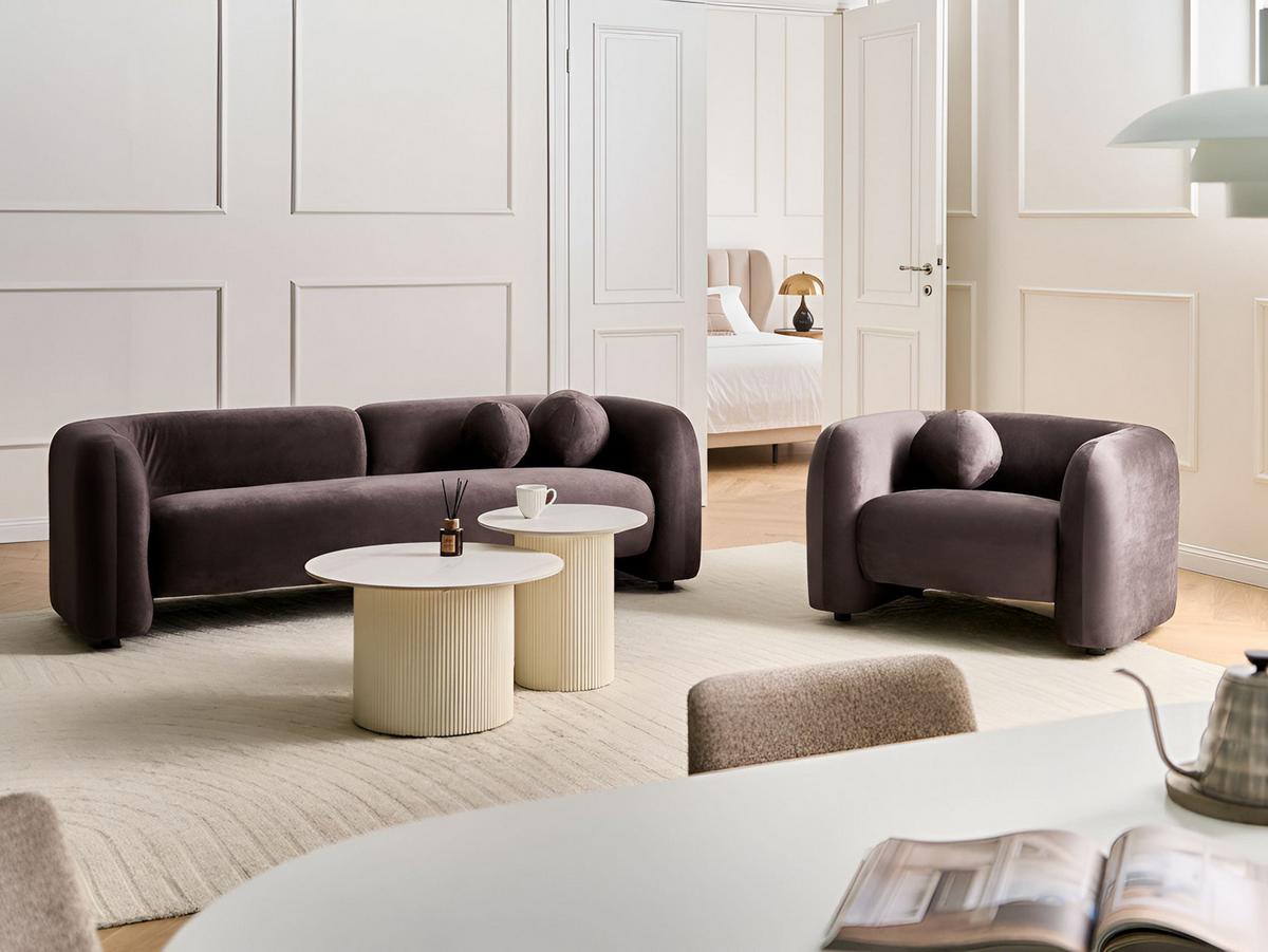 SOFA-SET 4-Sitzer Samtstoff Dunkelbraun Leiren - Braun, Textil (224/68/87cm) - Beliani